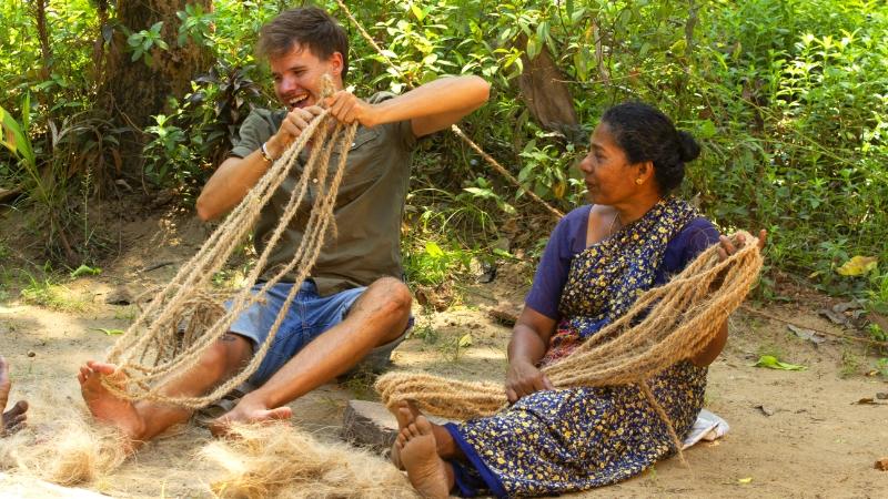 Artisans making coir rope in Kerala