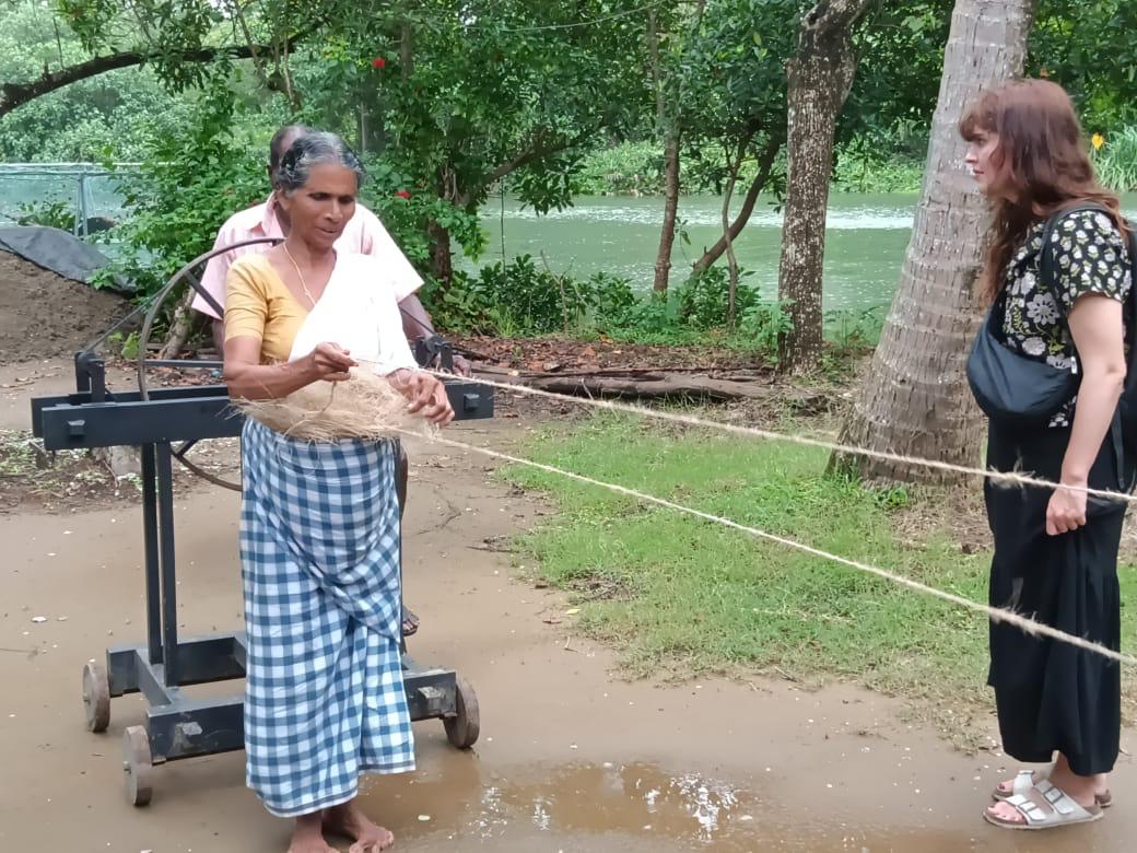Village coir rope demonstration with visitors
